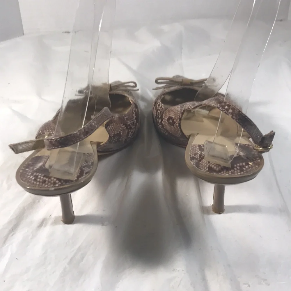 Vintage Joan & David Women's Brown Snakeskin Print Leather Slingback Pointy Heel